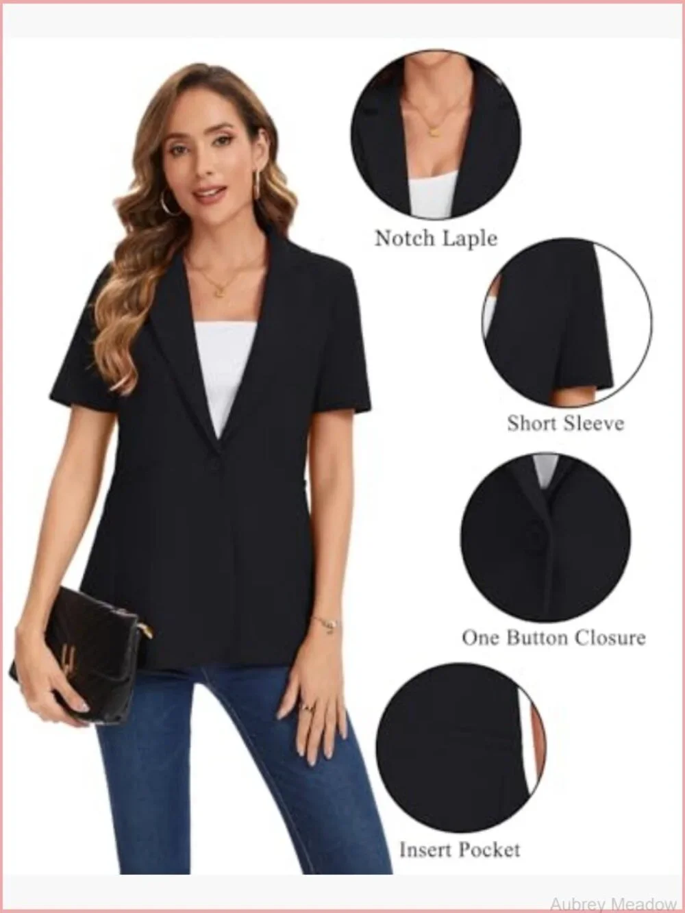 Short Sleeve Blazer Business Casual Notched Lapel Button Front Jacket Work